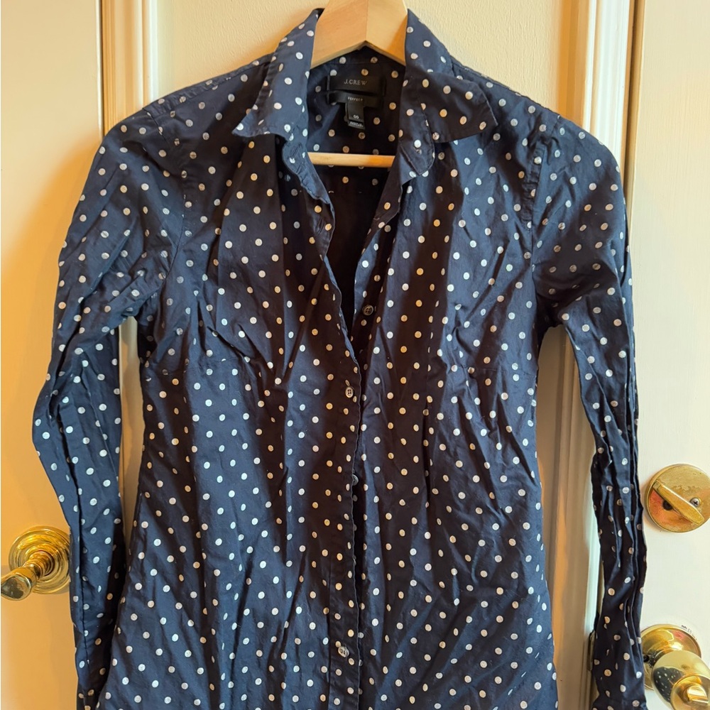 J. Crew Navy Polka Dot Shirt
